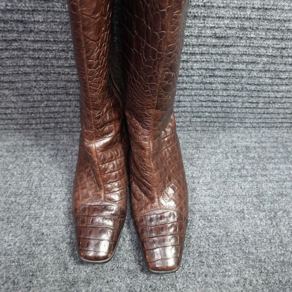 ECCO Boots Womens 9.5 Brown Croc Crocodile Zip Knee high Heels - Picture 5 of 11
